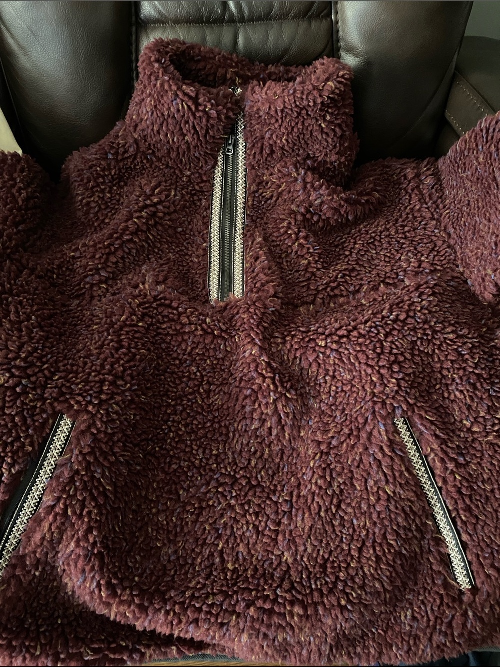 UGG Plush Sherpa Quarter-Zip Pullover - Burgundy